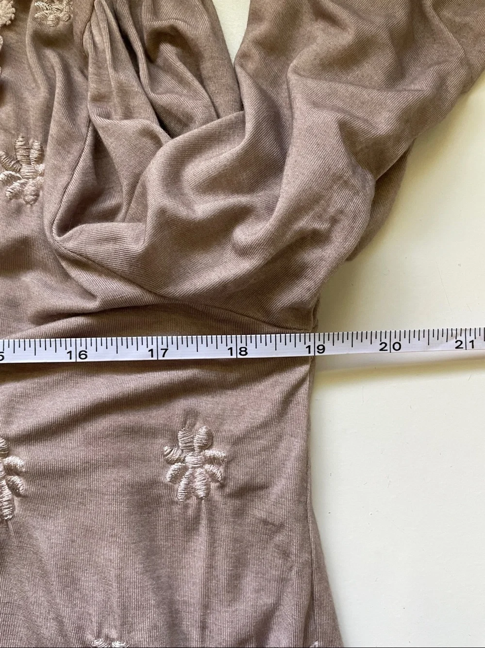 Boho Romantic Floral Appliqué Peasant Blouse Embroidered Mauve Knit Top POL Sm